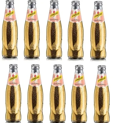 Schweppes White Peach 10 x 200ml Glas kohlensäurehaltiges Erfrischungsgetränk Leicht herb mit dem Geschmack von weißem Pfirsich inc. MEHRWEG Pfand