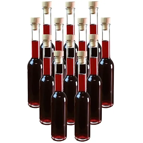 gouveo 12er Set Glasflaschen 200 ml mit Korken - Vielseitige Flaschen zum Abfüllen und Verschenken - Praktische 200 ml Glasflaschen mit Korken, ideal für Liköre, Öle oder als individuelles Geschenk. Wiederverwendbar und spülmaschinenfest, perfekt für kreative Ideen!