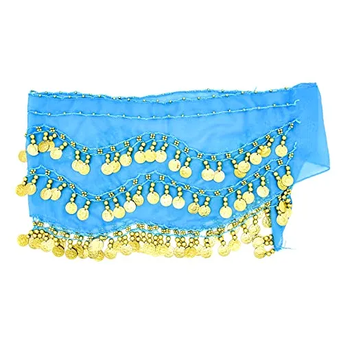 Skyzone Bauchtanzgürtel, Bauchtanz-Hüftschals mit 128 Münzen Blauer Tanzkostüme Bauchtänzerin Rock