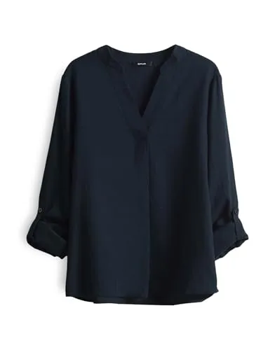 OPUS Damen Langarmbluse FELENA | Tunikabluse aus Leinen Mix in Coal Blue - Damenblusen, modische Tunikabluse aus hochwertigem Leinen-Mix für einen lässigen und femininen Look, ideal für jeden Anlass.