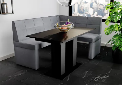 Eckbankgruppe BLAKE XL mit Esstisch DANTE - Sitzbänke für Esszimmer und Wohnzimmer, inklusive praktischen Esstisch DANTE in Schwarz, stilvoll und platzsparend für gesellige Runden.