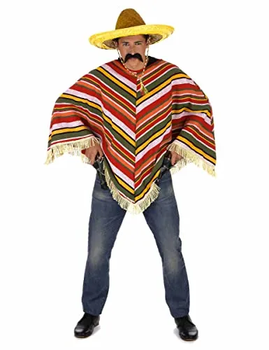 DEGUISE TOI Mexikanischer Poncho für Erwachsene - Bunt und Traditionell - Kostüm-Mäntel für Erwachsene, ideal für Fasching oder Themenpartys, mit bunten Streifen und Fransen für authentischen mexikanischen Look.