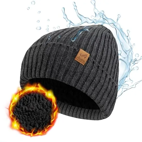 ACUSHLA wasserdichte, Winddichte Beanie Mütze, Winter Warme Unisex Wintermütze Strickmütze Dehnbare Weiche Wollmütze mit Bündchen und Dickem Warmem Futter Geschenk für Freundin männer Frauen
