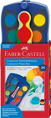 Faber-Castell 125020 - Farbkasten CONNECTOR mit 24 Farben, inklusive Deckweiß, Pinselfach und Namensfeld, blau, 1 Stück