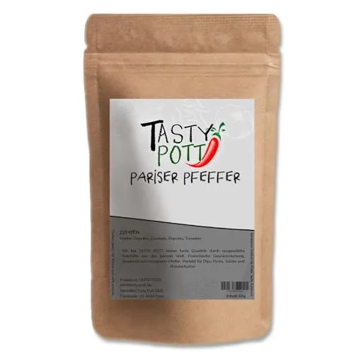 Tasty Pott Pariser Pfeffer Mix Probiergröße | Gewürzmischung | Gewürz | Französische Küche | Pepper | Natürlich würzig | Geschmacksintensiv | Kleiner 30g Beutel