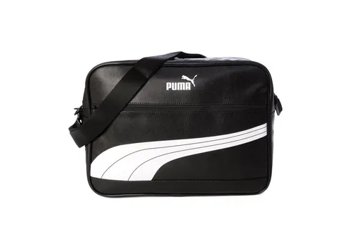 PUMA Campus Reporter Umhängetasche – Schwarz/Weiß - Laptop-Schultertasche mit 38 x 12 x 27 cm, ideal für den Alltag, ausgestattet mit gepolstertem Laptopfach und verstellbarem Schultergurt für optimalen Tragekomfort.