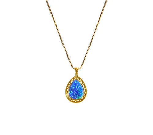 Edellis Kette mit Anhänger Weißer, Blauer Opal Tropfen-Halskette aus 925 Sterling Silber