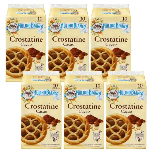 MULINO BIANCO Crostatine Cacao - Italienische Kekse, Mini-Törtchen mit Kakaocreme und Haselnüssen 400g x 6 Pakete (Cacao, x6)