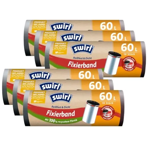 6x Swirl Fixierband Müllbeutel 60L (10 Stk./Rolle) von Swirl