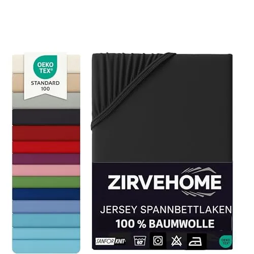 Spannbettlaken 90x200-100x200 cm - Jersey Spannbetttuch 100% Baumwolle - Komfort Bettlaken für Matratzen bis 25 cm Höhe, Spannbettlaken Farbe Schwarz