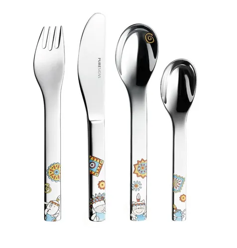 PURESIGNS Kinderbesteck MOEMA (4-tlg), 1 Personen, Edelstahl 18/10, Plastikfreier Essgenuss für die Kleinen