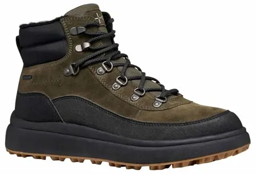 GEOX Herren Schnürstiefelette – Schwarz/Grün, Gr. 45 - Wanderschuhe mit Warmfutter und Wechselfußbett, ideal für nasses Wetter und lange Tage im Freien. Robuste Verarbeitung und cooler Lagen-Look sorgen für Komfort und Style.