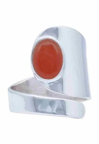 Ring 925 Silber Karneol orange roter Stein größenverstellbar Edelstein echt Silber Damen Sterling Silber Geschenk (MRV-099-16)
