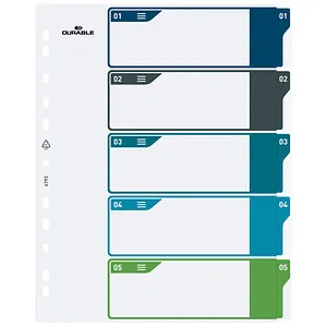 Durable Register 6793-27, A4 Überbreite, 1-5, Kunststoff, 5-teilig, transparent, PC-beschriftbar