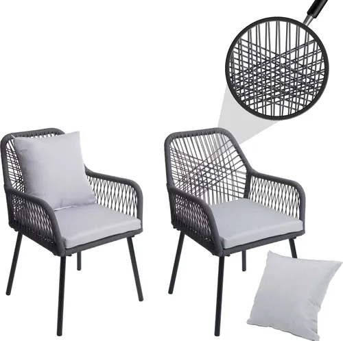 2er-Set Gartenstuhl MCW-O12 - Elegante Outdoor-Stühle mit Rope-Design - Gartenstühle aus Aluminium mit elastischem Seilgeflecht, wetterfest und ideal für stilvolle Terrassen oder Gärten.