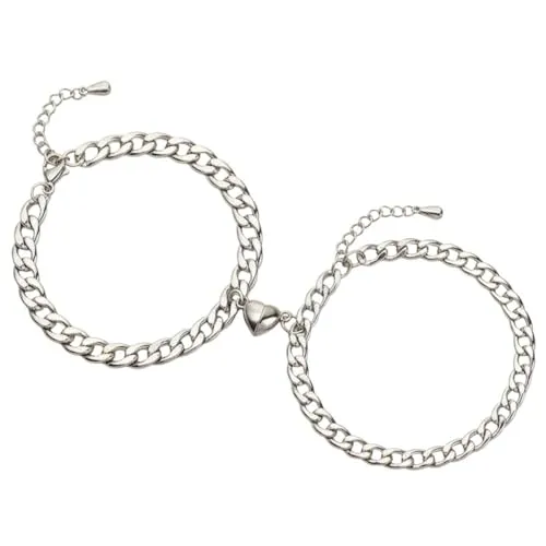 meberg NH10989100 Partner Armbänder Edelstahl Silber Pärchen-Schmuck 17 cm Liebesschmuck Herz Größe verstellbar Armbandset Damenarmband Herzarmband magnetisch Herrenarmband