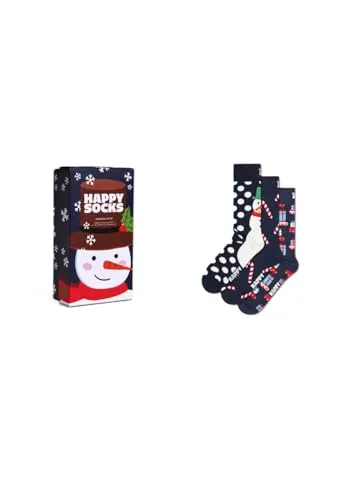 Happy Socks 3-Pack Holiday Navy Socken Geschenkset - Sportsocken mit weihnachtlichen Motiven in marineblau, ideal für ein fröhliches Fest. Bequem und stylisch, perfekt als Geschenk für die Feiertage.