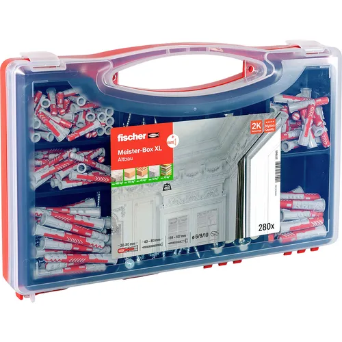 Fischer Schrauben-Dübel-Set 577865, Meister-Box XL Altbau - 280-teiliges Set mit Universaldübel und Schrauben in 6 Größen, ideal für Profis und DIY-Heimwerker. Praktischer Sortierkasten für einfache Aufbewahrung und Transport.