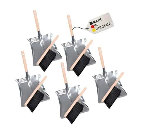 Qualitäts Kehrgarnituren Kehrsets von BawiTec Handfeger und Kehrschaufel Kehrblech mit Griff stabile robuste Ausführung verschiedene Borsten (5x Kehrset Kunsthaar-schwarz)