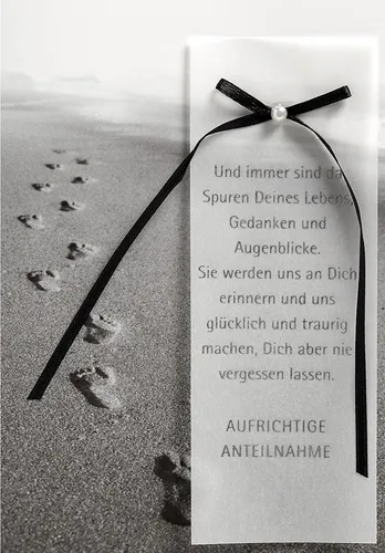 Trauer Kondolenz Beileidskarte mit Briefumschlag Spuren im Sand Aufrichtige Ante