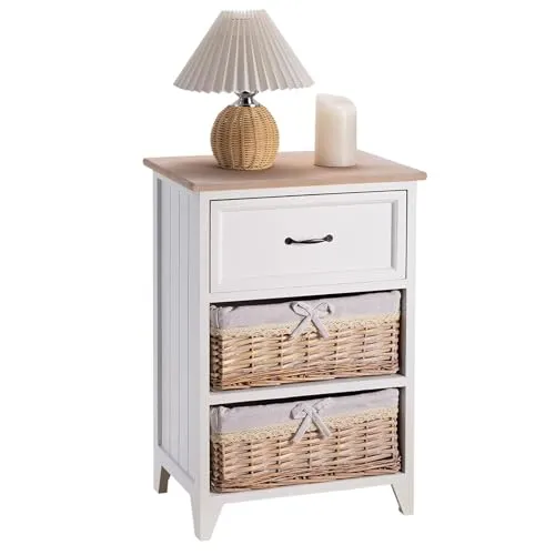 CARO-Möbel Nachtkommode PROVENCE - Nachtkonsolen aus Paulownia-Holz, elegant lackiert mit 1 Schublade und zusätzlichem Stauraum, ideal für Ihr Boxspringbett.