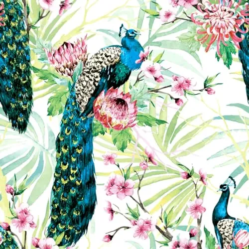Servietten Tropic Peacock Pfau Tiere Blumen Tropisch blau rosa Deko 33x33cm 20