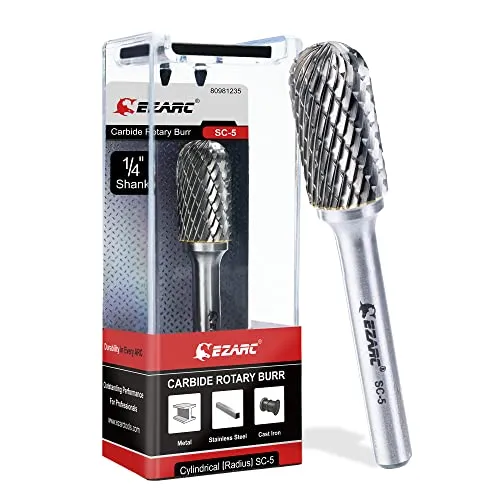 EZARC SC5 Hartmetall Frässtifte mit 1/4-Zoll(6mm) Schaft Doppelschnitt Drehfeile, kugelförmige Zylinderform, Schneidefräser, Schneidefräser, Schneideisen und Gravieren