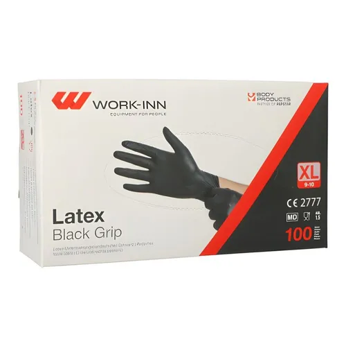Work-Inn Einweghandschuhe 1000x WORK-INN Latex puderfrei Black Grip schwarz Größe XL