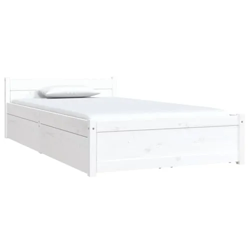 vidaXL Bett mit Schubladen Weiß 90x190 cm - Klassisches Bettgestell aus massivem Kiefernholz, mit praktischen Bettschubladen für zusätzlichen Stauraum und zeitlosem Design, ideal für jedes Schlafzimmer.