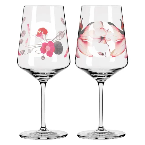 Ritzenhoff Longdrinkglas Sommersonett, Kristallglas - Longdrinkgläser für Sprizz-Cocktails, elegantes Design mit blühenden Motiven, ideal für sommerliche Aperitifs im 2er Set.