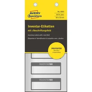 Zweckform Inventaretiketten 6905, schwarz, 50 x 20mm, aus Polyesterfolie, 50 Stück