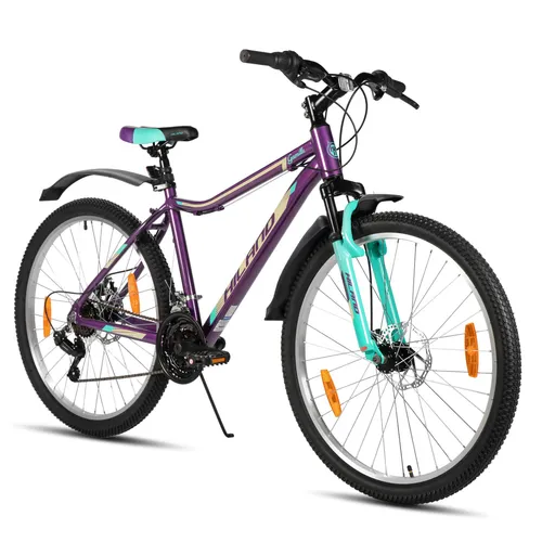 Hiland Damen Mountainbike 27,5 Zoll mit Aluminiumrahmen und 18 Gängen - Vielseitiges Damen-Mountainbike mit leichtem Aluminiumrahmen und präziser 18-Gang-Schaltung. Ideal für verschiedene Terrains, ausgestattet mit zuverlässigen Scheibenbremsen und komfortabler Federgabel.
