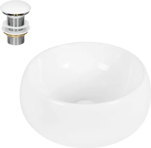 ECD Germany Waschbecken Ø 400 x 350 mm - Modernes Keramik Aufsatzbecken - Waschbecken - Hochwertige Keramik in modernem, rundem Design, ideal als Aufsatzwaschbecken oder Hängewaschbecken. Inkl. passgenauer Ablaufgarnitur für einfache Installation.