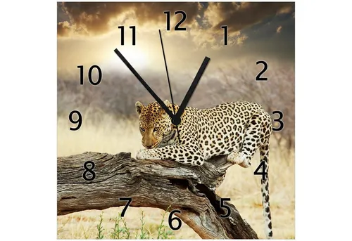 Wallario Wanduhr Leopard auf Baumstamm in gelb von Wallario