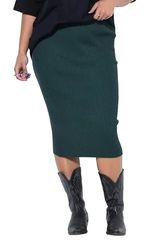 Studio Untold Damen große Größen Übergrößen Plus Size Strickrock, Slim Fit, Midilänge, Elastikbund dunkelgrün 50+ 848961460-50+