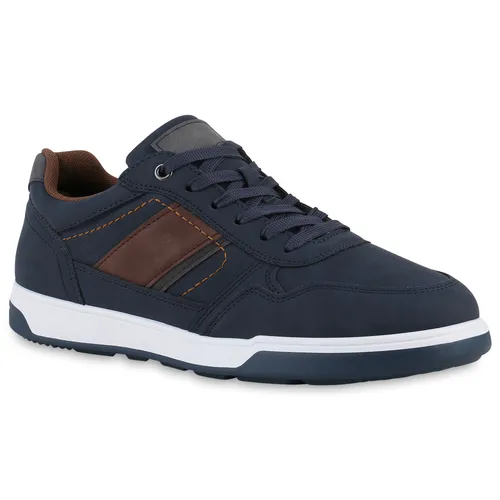 VAN HILL Herren Sneaker Low Schnürer – Bequeme Profil-Sohle in Braun Dunkelblau, Größe 44 - Sneaker für Herren mit bequemer Profil-Sohle, ideal für Frühling und Sommer. Aus Kunstleder und Stoff, perfekt für einen lässigen Look.