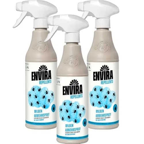 Envira Milben Abwehrspray 3 x 500 ml - Spray mit Langzeitwirkung gegen Milben & Hausstaubmilben - Milbenschutz für Matratzen - Mittel gegen Milben in der Wohnung (PT19)