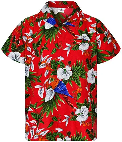 King Kameha Funky Hawaii-Hemd, Herren, Kurzarm, Cherry-Parrot, Rot, M
