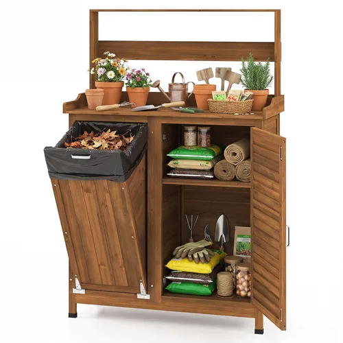 COSTWAY Pflanztisch Outdoor - Wetterfester Gärtnertisch aus Holz mit Stauraum - Robuster Pflanztisch aus hochwertigem Fichtenholz, ideal für Gartenliebhaber. Mit großzügigem Stauraum und verstellbarem Regal für optimale Flexibilität in der Gartenpflege.
