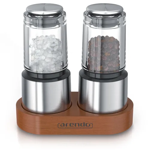 Arendo Gewürzmühlen mit Keramikmahlwerk 2er Set mit Holständer silber