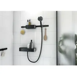 Hansgrohe Bundle WallStoris 105, mattschwarz - Kopfbrausen-Set mit 105 mm Handbrause, 3 Strahlarten und elegantem mattschwarzen Design für ein modernes Badezimmererlebnis.