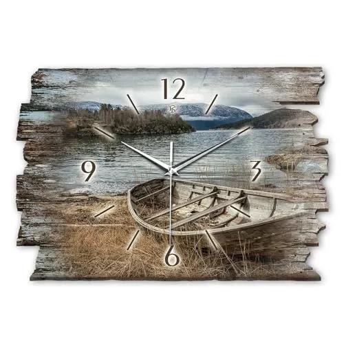 Kreative Feder Designer Wanduhr „Boot“ aus Holz 40x27cm - Stilvolle Wanduhren im Shabby Style mit flüsterleisem Quarzuhrwerk für eine ruhige Umgebung. Handgefertigt in Deutschland, ideal für jedes Zuhause oder als Geschenk.