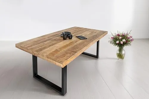 SAM Esstisch 300 x 100 cm Rio, Esszimmertisch naturfarben, Mangoholz massiv, U-Gestell aus Metall schwarz, gerade Kanten