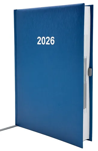 ADINA Buchkalender Chefplaner A5 blau-metallic 2026 - Kalender A5 für perfekte Organisation: 1 Tag, 1 Seite mit halbstündlicher Einteilung, edlem Design und zahlreichen Zusatzfunktionen für ein strukturiertes Jahr.