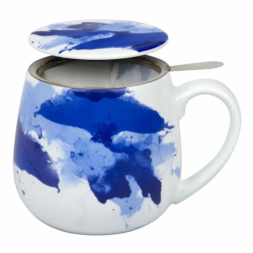 Könitz Seeing Blue Becher, Tasse, Teetasse, mit Sieb & Deckel, Porzellan, 420ml