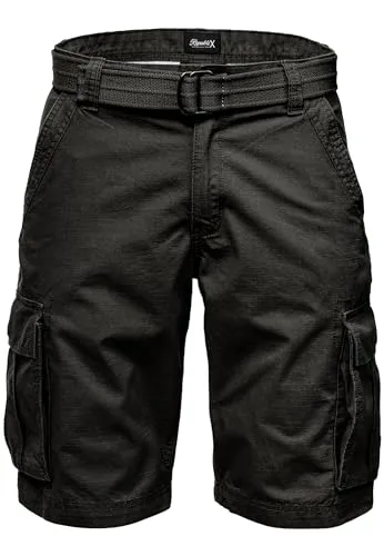 REPUBLIX Herren Cargoshorts inkl. Gürtel Männer Kurze Bermuda Hose Regular Fit REPGUR7027 Schwarz W30