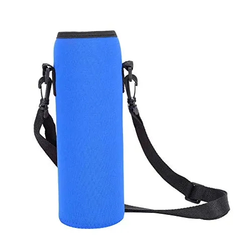 1L Wasserflaschenhülle aus Neopren, Flaschenhalter Tasche mit Gurt Outdoor Sports Wasserflasche Thermohalter Tasche Verbrühungssichere Hülle für Edelstahl- und Plastikflaschen(Blau)