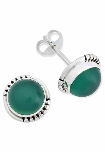 Ohrstecker 925 Silber grüner Onyx Stein Edelstein Ohrringe echt Silber Damen Sterling Silber Stecker Geschenk(MOS-066-14)
