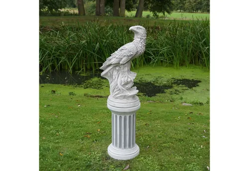 gartendekoparadies.de Gartenfigur Statue Steinadler Adler auf Rund-Sockel, Steinfigur, H. 119 cm, 78 kg, Frostsicher