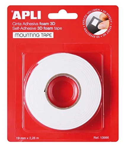 APLI 13986 Doppelseitiges Schaumstoff-Klebeband, 19 mm x 2,28 m, Weiß